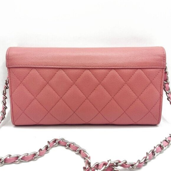 Authentic CHANEL CC Lambskin Quilted Box Flap Wallet on Chain Pink Shoulder WOC - Picture 6 of 14